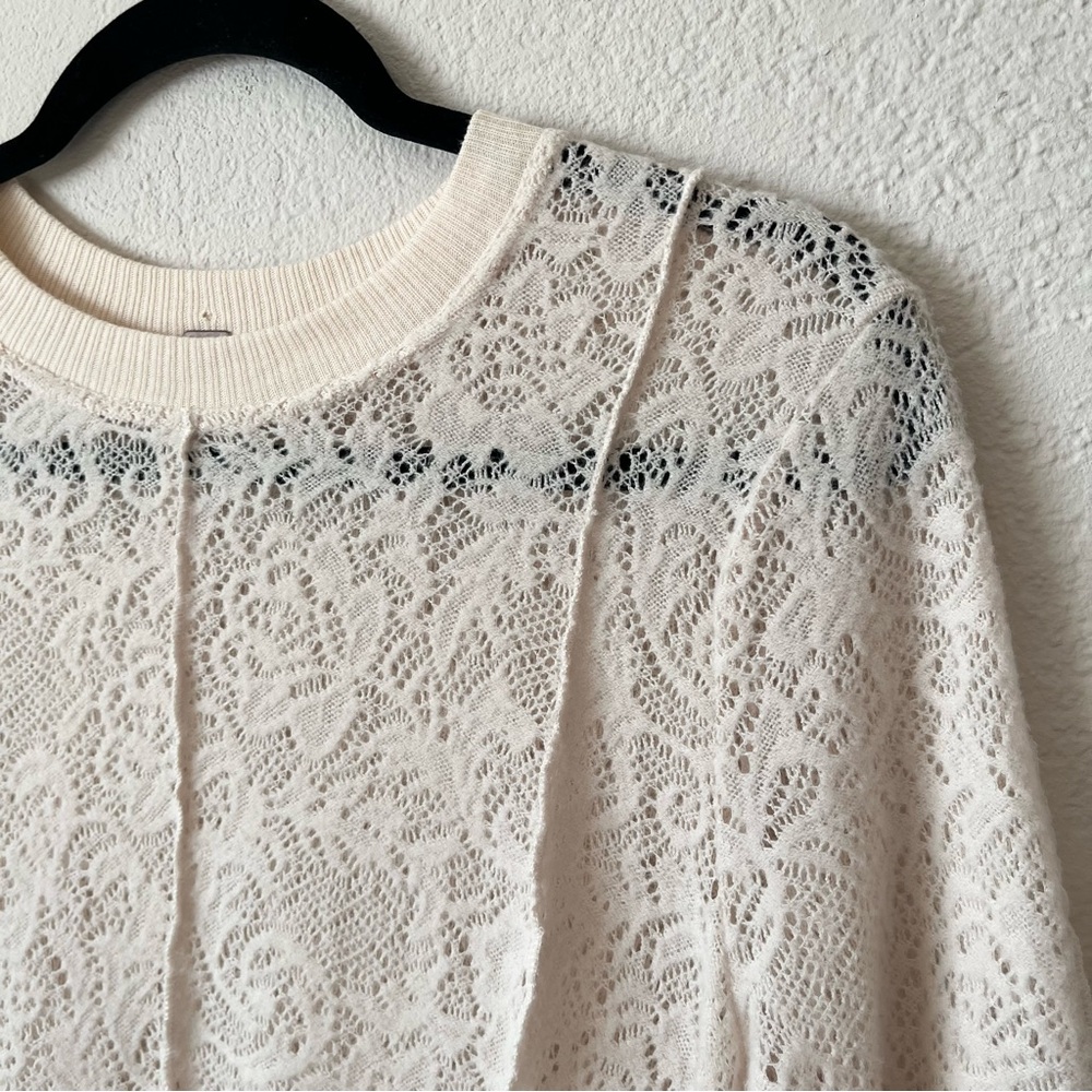 Free People Coffee In The Morning Tunic Crochet Knit Top Chamoix Medium Boho - Picture 4 of 15